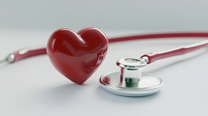 Heart being monitored by a stethoscope heartbeat medical measuring device isolated on a white background at a hospital
