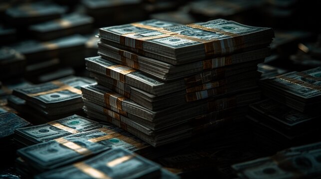 Massive pile of $12 billion in cash dark black background