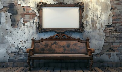 Wooden bench in front of a white wall.