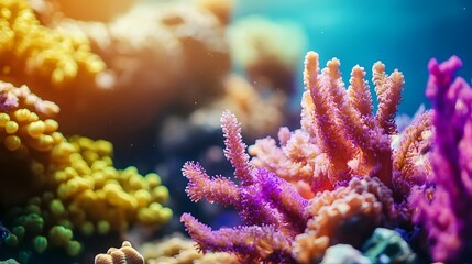 Colorful coral reef close up photography underwater