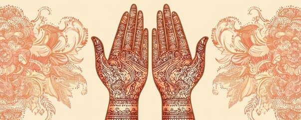 Intricate henna designs adorn hands, showcasing cultural beauty and artistry. Perfect for celebrating traditions and special occasions.