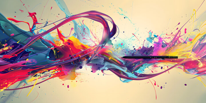 Tablet de arte digital com estilete colorido
