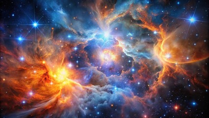 Fototapeta premium High angle view of a cosmic nebula with vibrant colors of fire and ice forming stellar regions