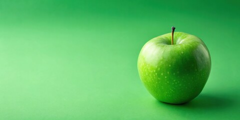 High angle view of a fresh green apple on a matching green background