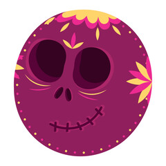 Colorful sugar skull face with flowers, Vector
