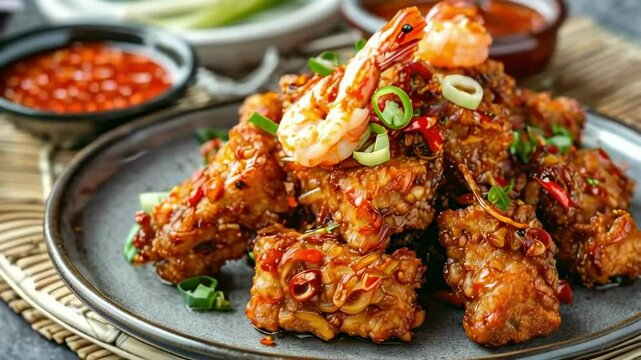 Fried Tempeh with Shrimp Paste Chili Sauce on a Plate
