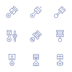 Piston icons set. Thin Line style, editable stroke