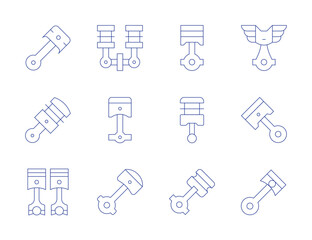 Piston icons. Thin Line style, editable stroke. piston, engine