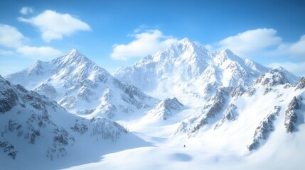Obraz premium Majestic snowy mountains under a clear blue sky, serene winter landscape.