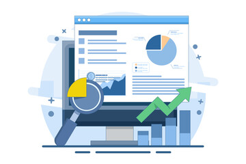 Business data analysis report concept, Business people analyzing business report, Business, financial growth analysis, Analysis software, flat vector illustration on background.