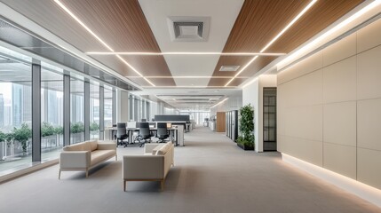 Fototapeta premium Modern office interior with stylish furniture and bright lighting.