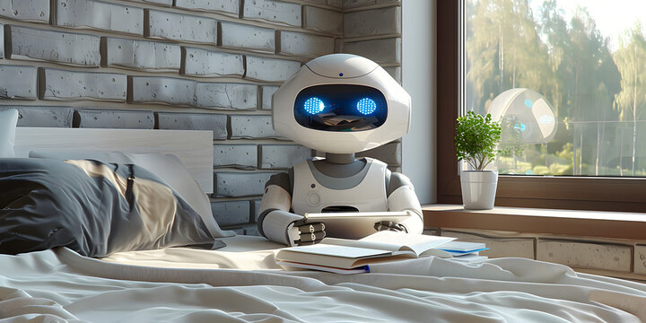 Rob&ocirc; ajudando uma crian&ccedil;a com o dever de casa em um ambiente aconchegante.