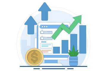 business trend analysis concept and new business trend project promotion. future prediction analysis. Data analysis, stock market analysis, trader, broker. Flat vector illustration on background.