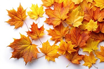 Obraz premium High angle view of colorful autumn leaves gradient isolated on white background