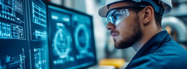 Focused Engineer Analyzing Data on a Computer Screen
