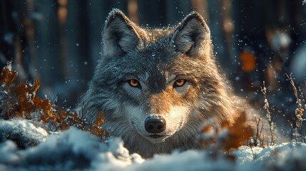 Obraz premium Wolf in the Snow: A Close Up Portrait