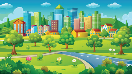 Vibrant Urban Cityscape Vector Art Towering Skyscrapers in a Dynamic City Background Illustration