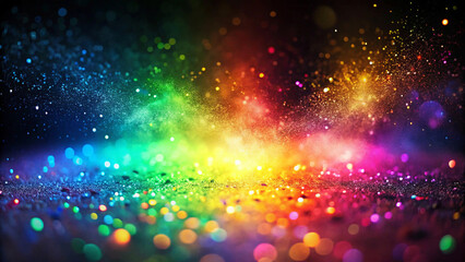 Obraz premium Abstract rainbow texture spectrum of glitter creating a mesmerizing sparkle effect dazzling array of colored sparkles cascading over a dark background.