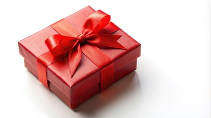 Obraz premium High angle view of red gift box with ribbon on white background