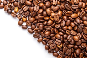Fototapeta premium High angle view of roasted coffee beans on white background