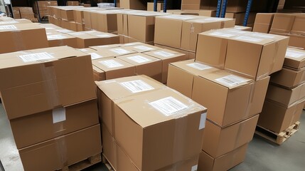 Auto parts neatly packed in boxes, ready for distribution and storage. This organized inventory features a variety of components, showcasing the efficiency and professionalism of automotive supply man
