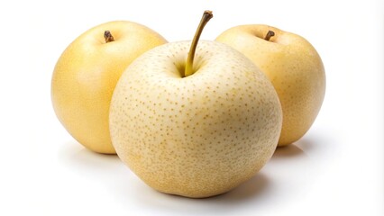 High angle view of snow pear or nashi pear isolated on white background with clipping path