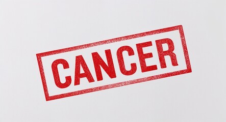 cancer red stamp lettering on plain white background