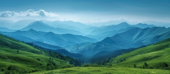 Serene Mountain Landscape with Rolling Green Hills