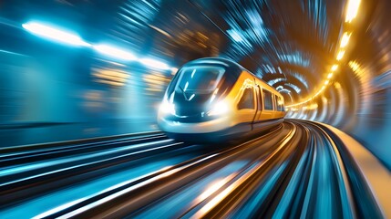 Fototapeta premium Sleek and high speed futuristic train zooming through a modernistic hyperloop tunnel symbolizing the advancements in transportation technology and the future of efficient sustainable mobility