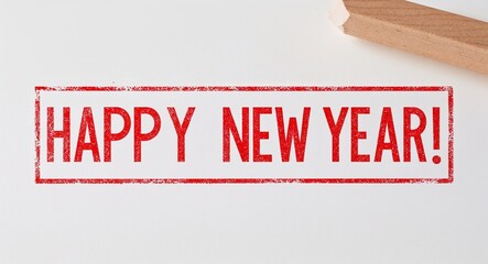 happy new year red stamp lettering on plain white background