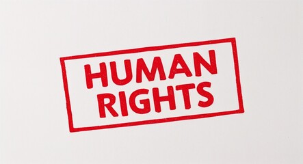 human rights red stamp lettering on plain white background