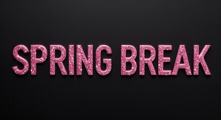 spring break pink glittery shiny sparkling lettering on plain black background