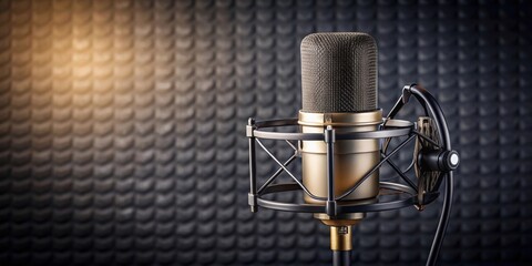 Studio microphone set up and ready for recording podcast, podcast, recording, studio, microphone, sound, equipment