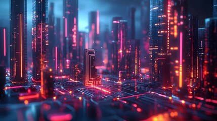 Fototapeta premium Abstract, futuristic city of concrete and neon. Night city view, illumination. Dark street, abstract scene, neon rays. 3D illustration. 