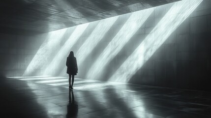 Silhouette of a Woman Standing in a Light Filled Room