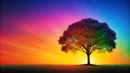 Fototapeta premium Colorful silhouette of a tree in abstract style, sagoma, albero, colorata, abstract, artistic, nature, rainbow, vibrant