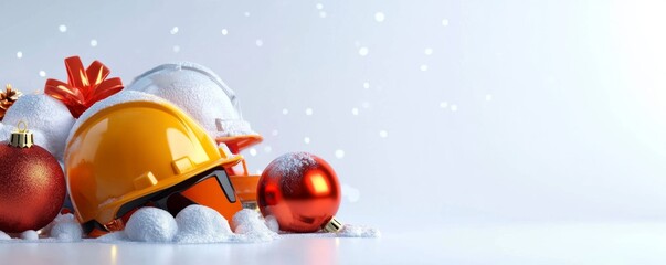 Winter-themed Safety Equipment and Christmas Decorations on Blank White Background - 3D Illustration