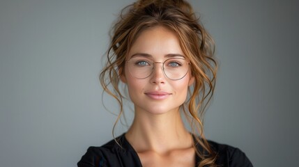 Naklejka premium Portrait of Confident Woman with Stylish Glasses