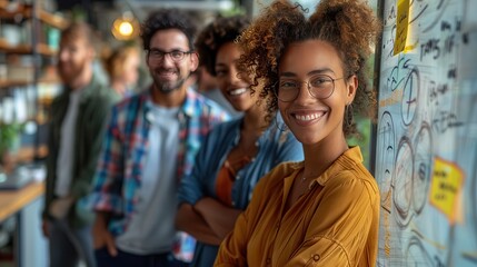 Obraz premium Diverse Group in Modern Workspace Smiling at Camera