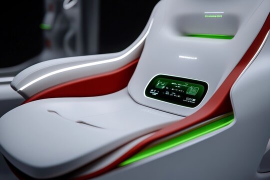 3D model of a futuristic bathroom, with sleek digital interfaces for skincare and grooming routines, highlighted in a clean, modern design