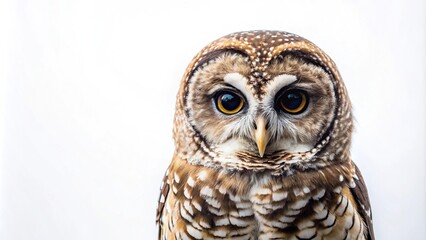 Fototapeta premium Highkey photography of a spotted owl on a white background