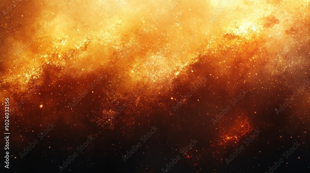 Wall mural abstract background with golden and red clouds in a dark sky, resembling a galaxy or nebula, creatin