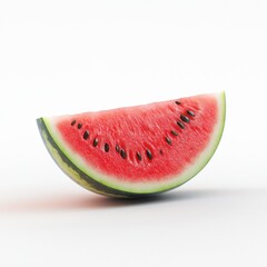 A vibrant slice of watermelon showcasing its juicy red flesh and black seeds.
