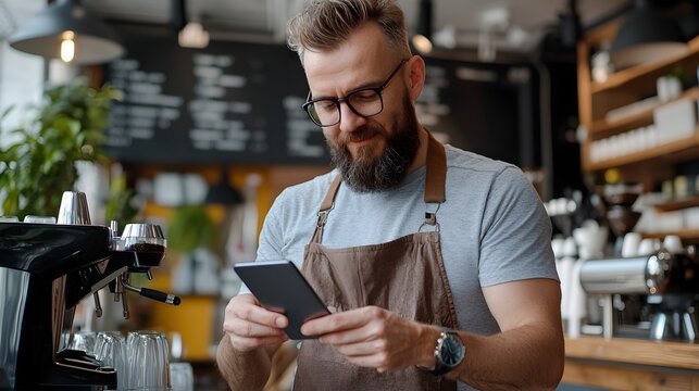 Customer using a smartphone to complete a digital payment with a barista s handheld device in a modern cafe showcasing mobile payment technology