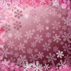 Elegant magenta winter holiday background with a pink gradient texture and decorative white snowflakes forming a festive frame pattern.