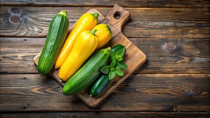 Homegrown produce on chopping block with knife