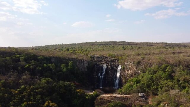 Salto Corumb&aacute; waterfall with crystal clear waters in the middle of the forest in the Brazilian cerrado, Brazil