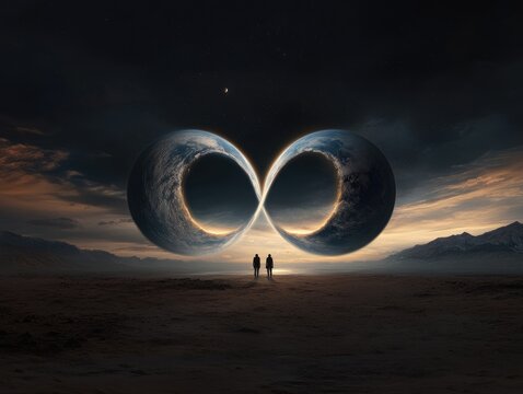 Alternate dimension: visual of parallel reality, portraying concept of multiple universes with vibrant contrasts and surreal landscapes, emphasizing the mystery and intrigue of alternate existences.