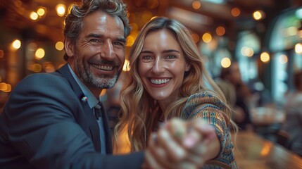 Obraz premium Joyful Moment Between Friends at a Cozy Venue