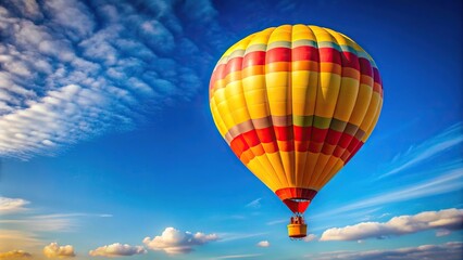 Naklejka premium Hot air balloon flying in blue sky with yellow and red colors